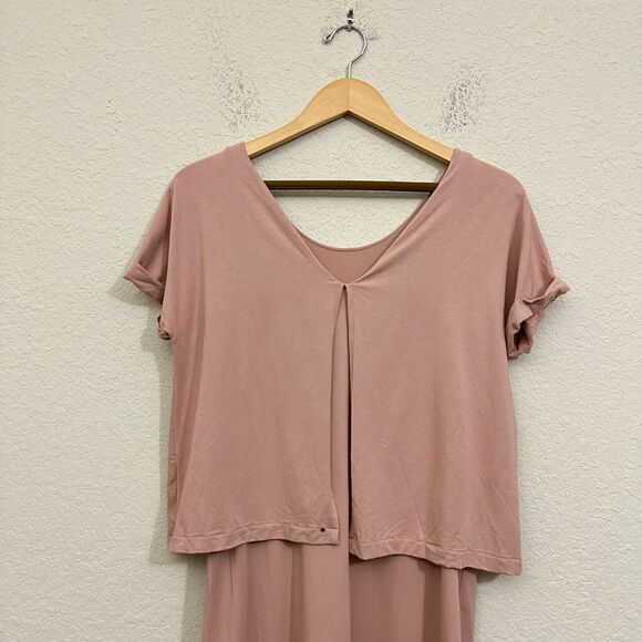 CUYANA Layered Shift Dress Dusty Rose Short Sleeve Knit Cotton Stretch - Picture 6 of 11